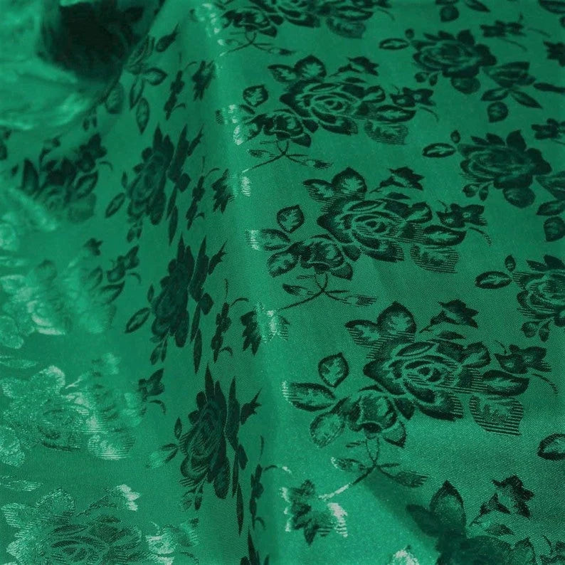 Polyester Flower Brocade Jacquard Satin Fabric, Sold By The Yard. Kelly