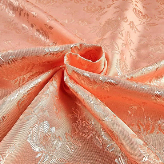 Polyester Flower Brocade Jacquard Satin Fabric, Sold By The Yard. Peach