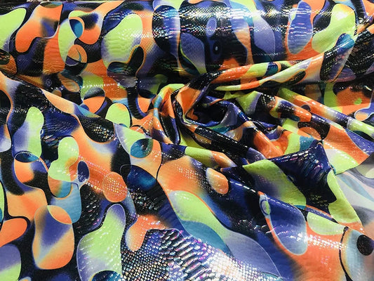 Snake Print Multi Color Fabric Nylon Spandex Fabric, Swimwear/Active wear ( Orange, 1 Yard)