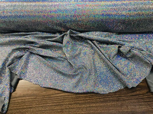 Iridescent Hologram Round Sequins on Spandex Fabric by The Yard (Silver on Silver, by The Yard)