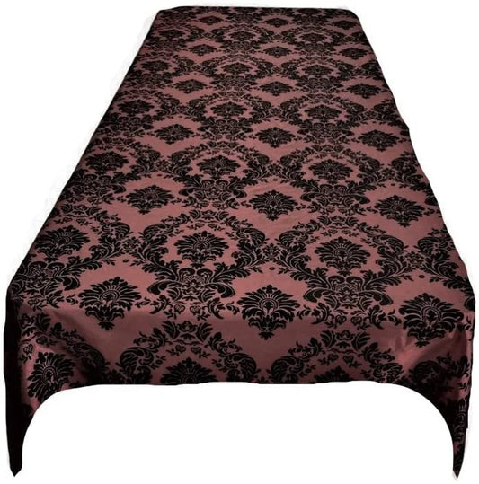 Decorative Damask Polyester Taffeta Tablecloth (Black on Burgundy, Rectangular Tablecloth) Choose Sise Below