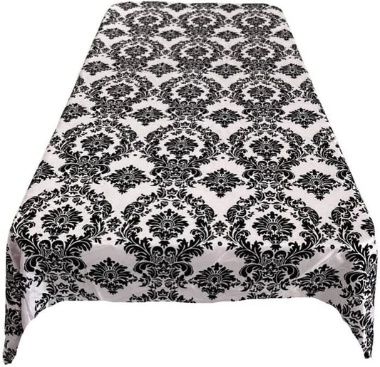Decorative Damask Polyester Taffeta Tablecloth (Black on Ivory, Rectangular Tablecloth) Choose Sise Below