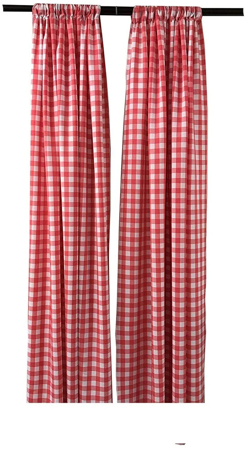 Checkered Country Plaid Gingham Checkered Backdrop Drapes Curtains Panels, Room Divider, 1 Pair - White & Coral ) Choose Size Below