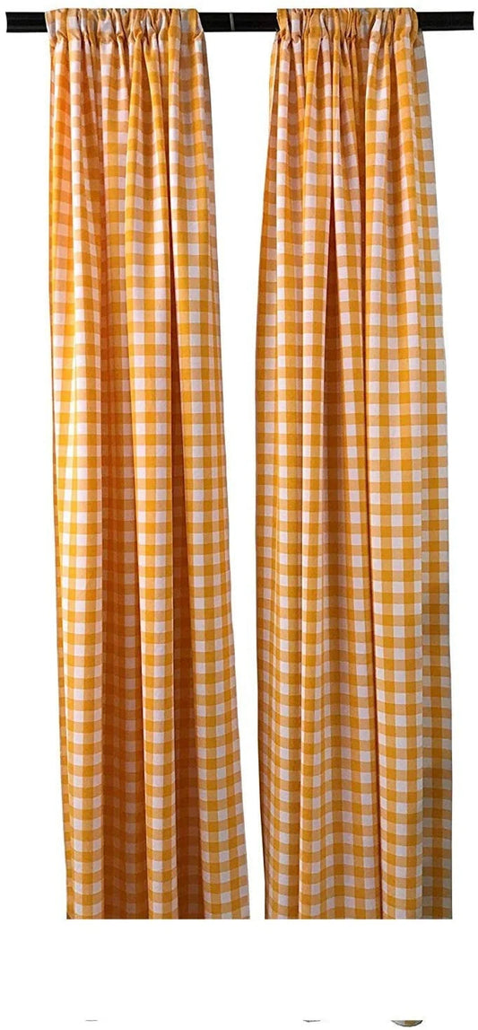 Checkered Country Plaid Gingham Checkered Backdrop Drapes Curtains Panels, Room Divider, 1 Pair - White & Dk Yellow ) Choose Size Below