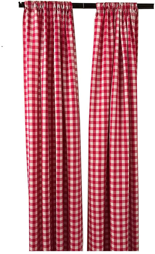 Checkered Country Plaid Gingham Checkered Backdrop Drapes Curtains Panels, Room Divider, 1 Pair - White & Fuchsia ) Choose Size Below