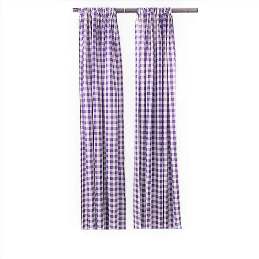 Checkered Country Plaid Gingham Checkered Backdrop Drapes Curtains Panels, Room Divider, 1 Pair - White & Lilac ) Choose Size Below