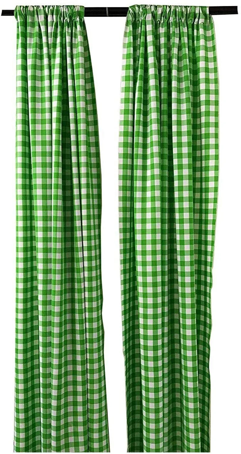 Checkered Country Plaid Gingham Checkered Backdrop Drapes Curtains Panels, Room Divider, 1 Pair - White & Lime ) Choose Size Below