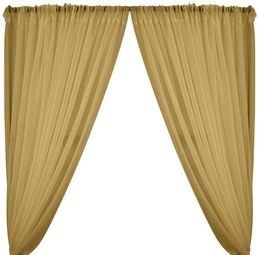 Sheer Voile Chiffon Fabric Draping Panels | Use for Backdrop Curtain 10 Feet Wide ( 2 Panels Light Gold ) Choose Size Below