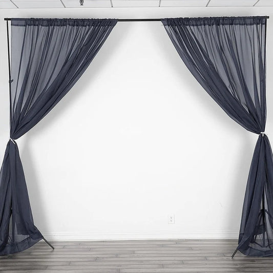 Sheer Voile Chiffon Fabric Draping Panels | Use for Backdrop Curtain 10 Feet Wide ( 2 Panels Navy ) Choose Size Below