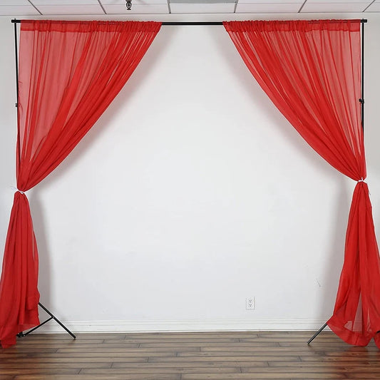 Sheer Voile Chiffon Fabric Draping Panels | Use for Backdrop Curtain 10 Feet Wide ( 2 Panels Red ) Choose Size Below