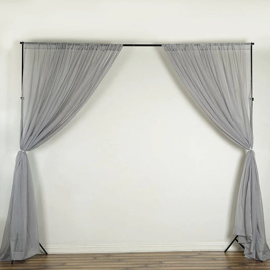 Sheer Voile Chiffon Fabric Draping Panels | Use for Backdrop Curtain 10 Feet Wide ( 2 Panels Silver ) Choose Size Below
