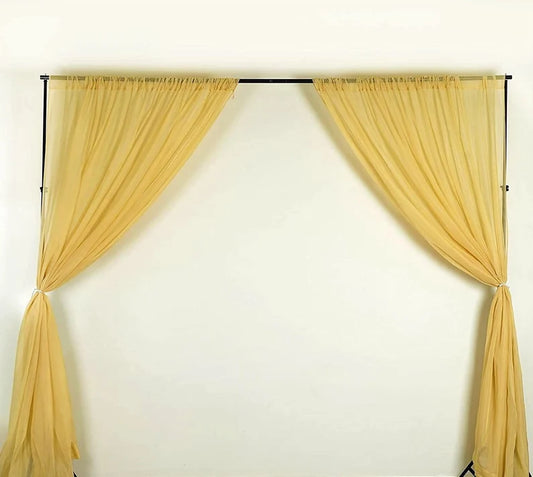 Sheer Voile Chiffon Fabric Draping Panels | Use for Backdrop Curtain 10 Feet Wide ( 2 Panels Yellow ) Choose Size Below