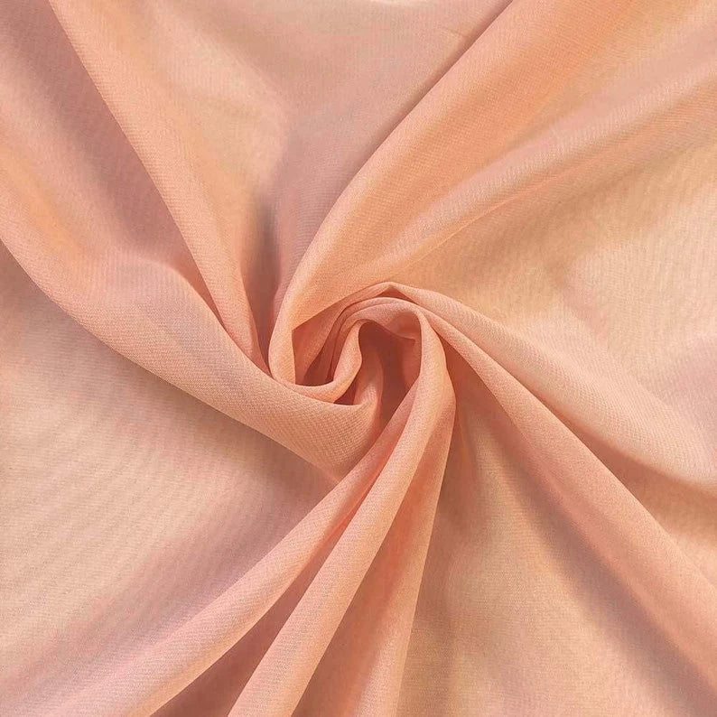 Polyester Soft Light Weight, Sheer, See Through Chiffon Fabric Sold By The Yard. Peach