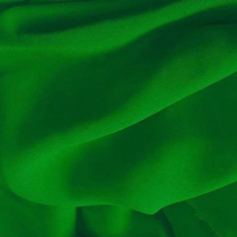 Polyester Soft Light Weight, Sheer, See Through Chiffon Fabric Sold By The Yard. Kelly Green