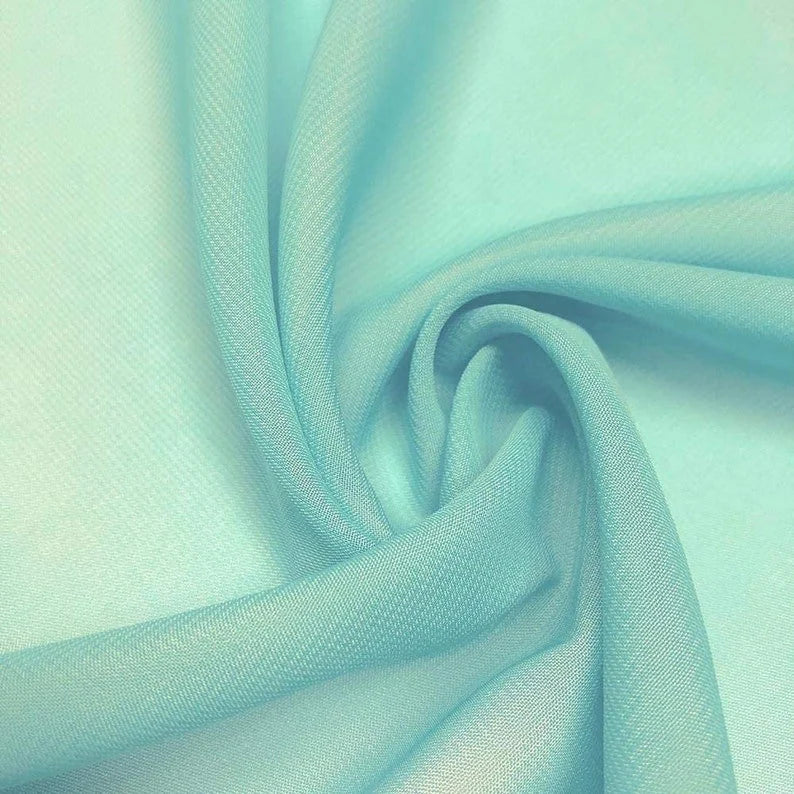 Polyester Soft Light Weight, Sheer, See Through Chiffon Fabric Sold By The Yard. Aqua