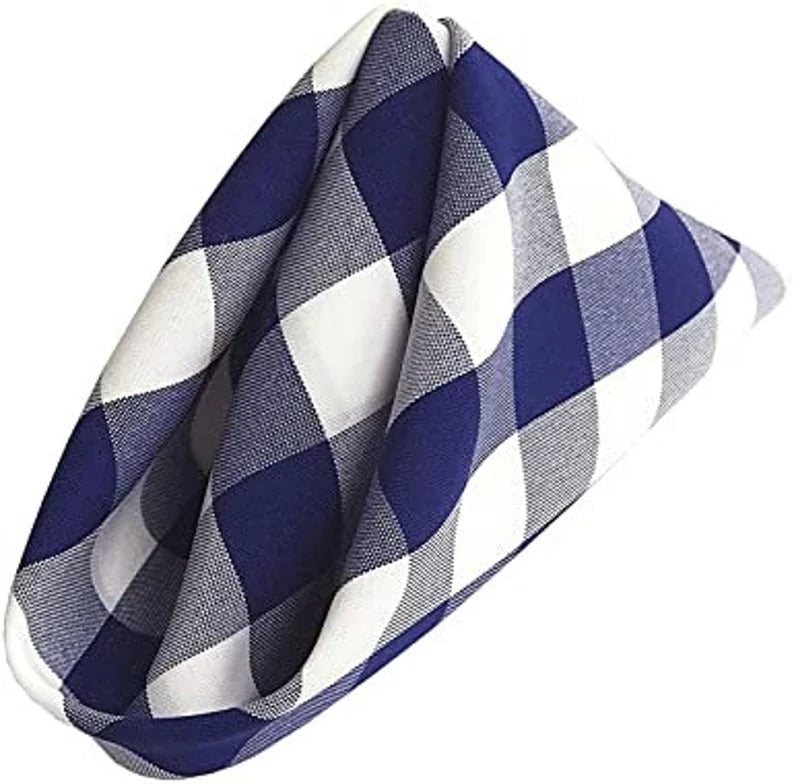 Polyester Poplin Checkered Napkins 18 by 18-Inch, White/Royal - 6 Pack