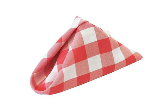 Polyester Poplin Checkered Napkins 18 by 18-Inch, White/Coral - 6 Pack