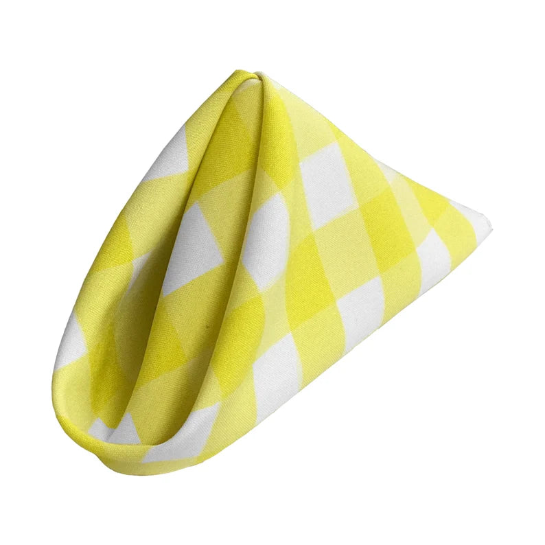 Polyester Poplin Checkered Napkins 18 by 18-Inch, White/Light Yellow - 6 Pack