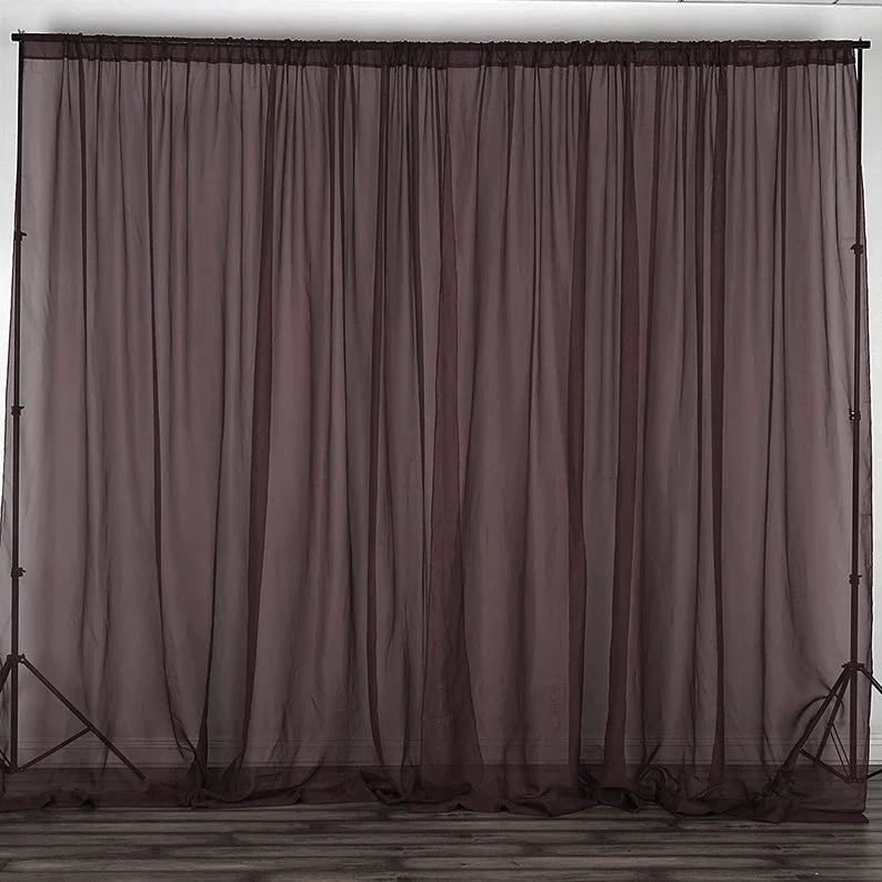 Sheer Voile Chiffon Fabric Draping Panels | Use for Backdrop Curtain 10 Feet Wide ( 1 Panel Brown ) Choose Size Below