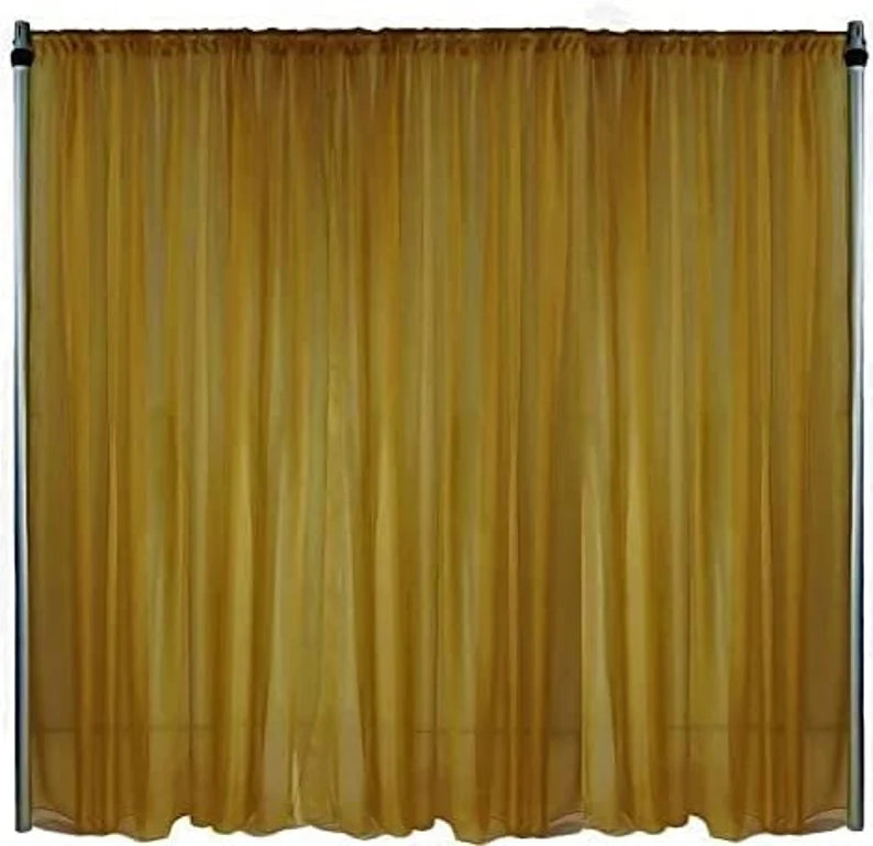 Sheer Voile Chiffon Fabric Draping Panels | Use for Backdrop Curtain 10 Feet Wide ( 1 Panel Dk Gold ) Choose Size Below