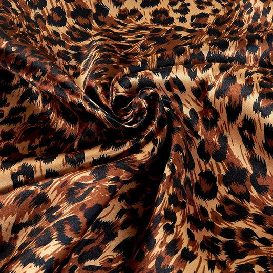 Charmeuse Satin Big Cheetah Tan/Brown/Black, Fabric by the Yard