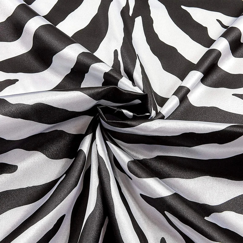 Charmeuse Satin Zebra White/Black, Fabric by the Yard