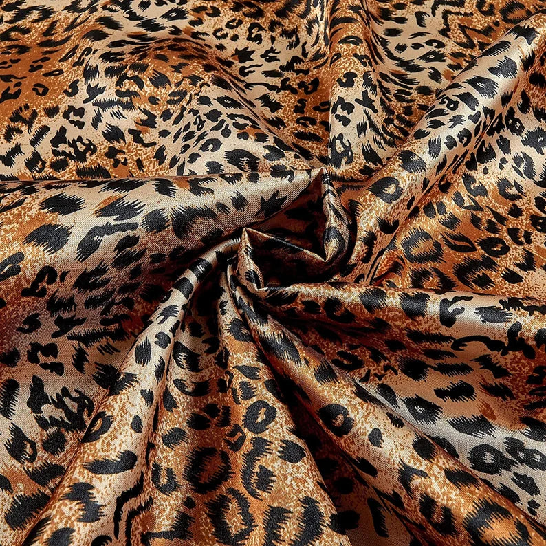Charmeuse Satin Cheetah Small Brown/Black, Fabric by the Yard
