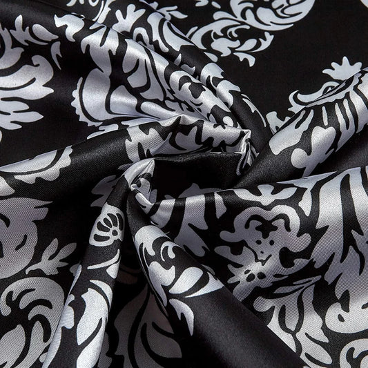 Charmeuse Satin Old Damask Black/White, Fabric by the Yard