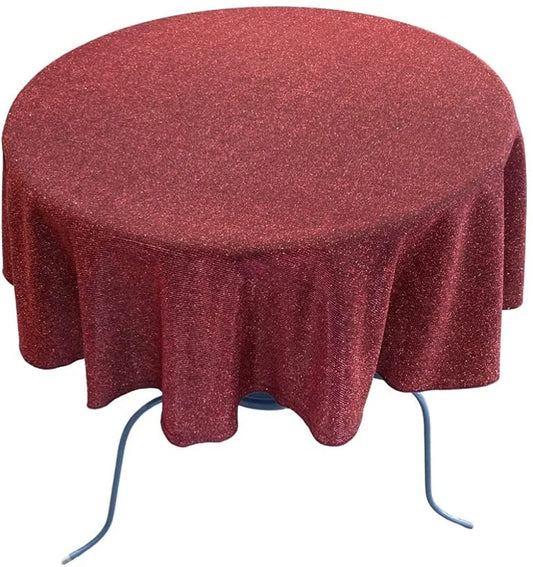 Full Covered Glitter Shimmer Fabric Tablecloth, Good for Small Round Coffee Table Round, Burgundy