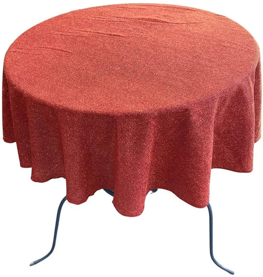 Full Covered Glitter Shimmer Fabric Tablecloth, Good for Small Round Coffee Table Round, Burnt Orange