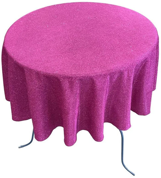 Full Covered Glitter Shimmer Fabric Tablecloth, Good for Small Round Coffee Table Round, Magenta