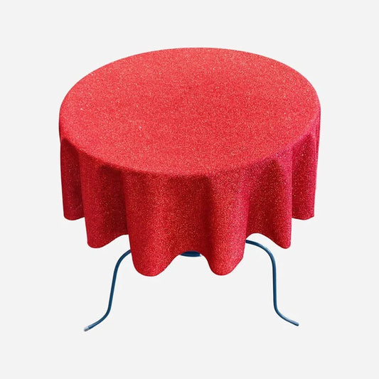 Full Covered Glitter Shimmer Fabric Tablecloth, Good for Small Round Coffee Table Round, Red
