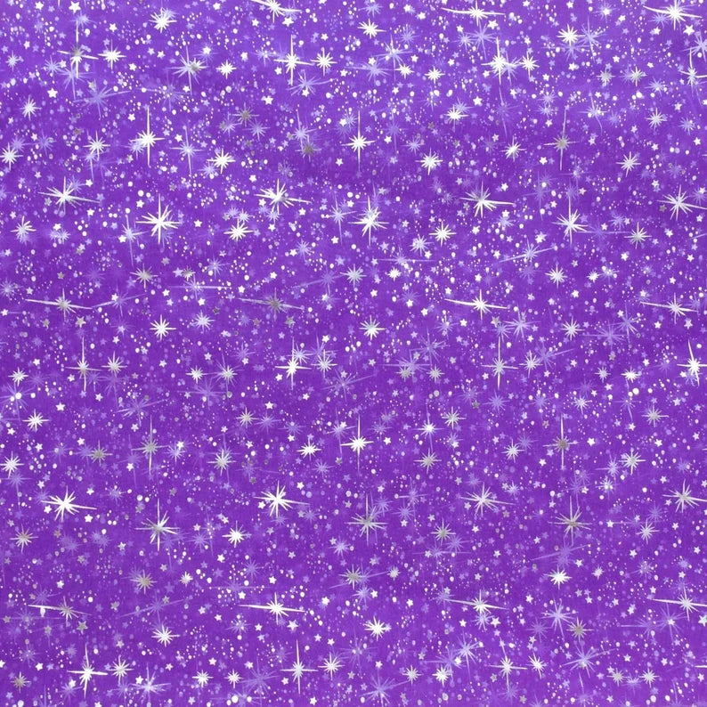 60" Wide Foil Star Silver on Sheer Organza Fabric by The Yard ( Purple , by The Yard)