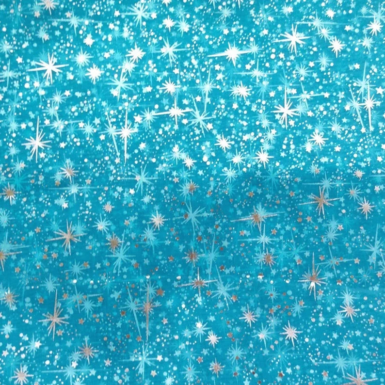 60" Wide Foil Star Silver on Sheer Organza Fabric by The Yard ( Turquoise , by The Yard)