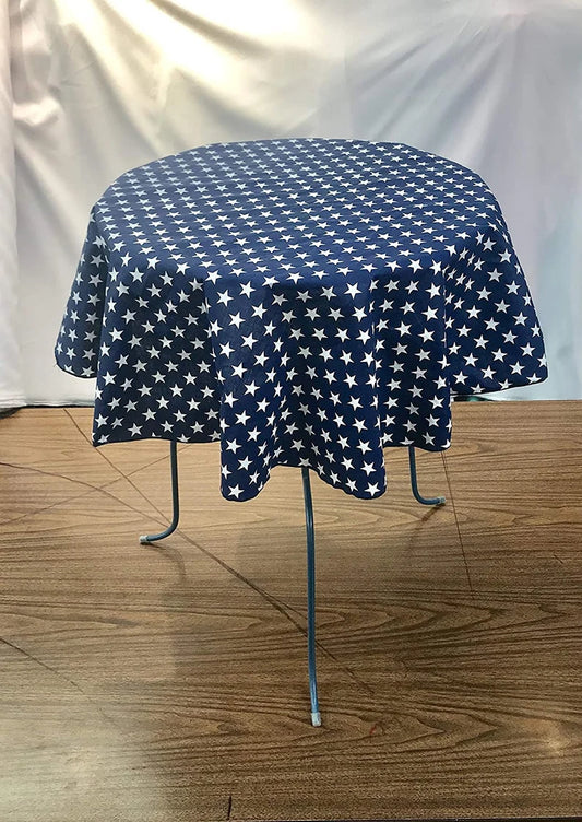 Printed Poly Cotton Tablecloth (White Stars on Navy Blue. Choose Size Below
