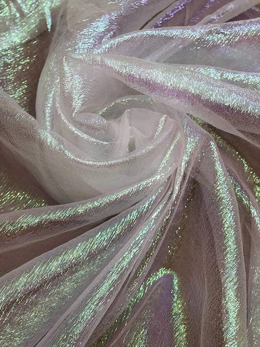 44/45" Wide Iridescent Translucent Crushed Shimmer Organza Fabric, Sells by The Yard (White)