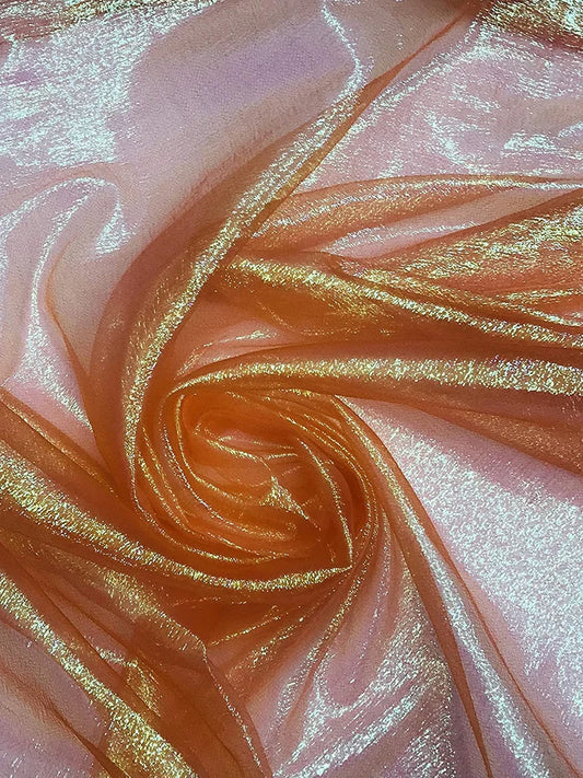 40" Wide Iridescent Translucent Crushed Shimmer Organza Fabric, Sells by The Yard (Orange)