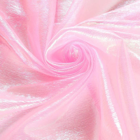 52" Wide Iridescent Translucent Crushed Shimmer Organza Fabric, Sells by The Yard ( Pink )
