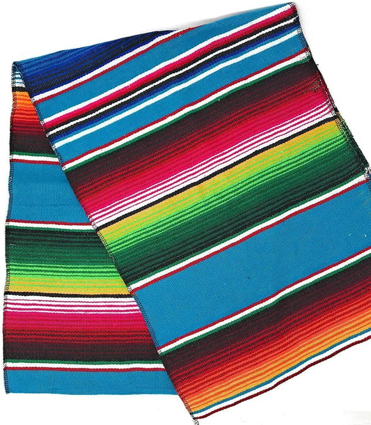14" Wide by 84" Long - Cinco de Mayo Mexican Serape Cotton Table Runner (Dark Turquoise)
