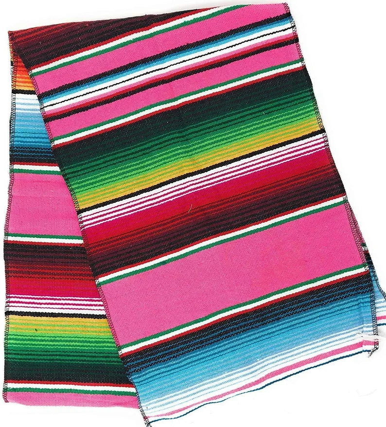 14" Wide by 84" Long - Cinco de Mayo Mexican Serape Cotton Table Runner (Hot Pink)