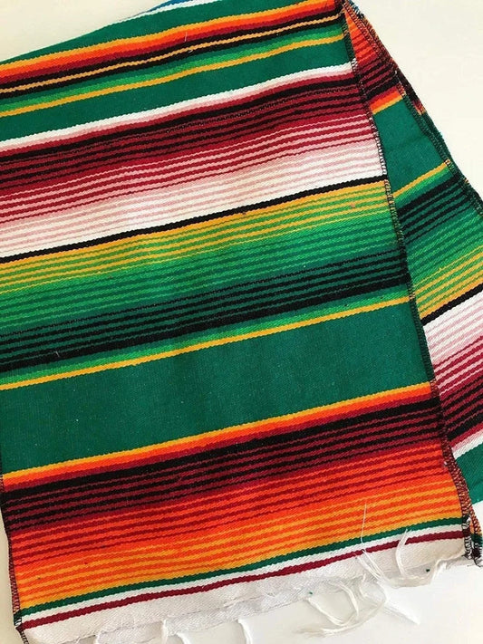 14" Wide by 84" Long - Cinco de Mayo Mexican Serape Cotton Table Runner (Hunter Green)