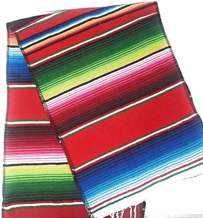 14" Wide by 84" Long - Cinco de Mayo Mexican Serape Cotton Table Runner (Red)