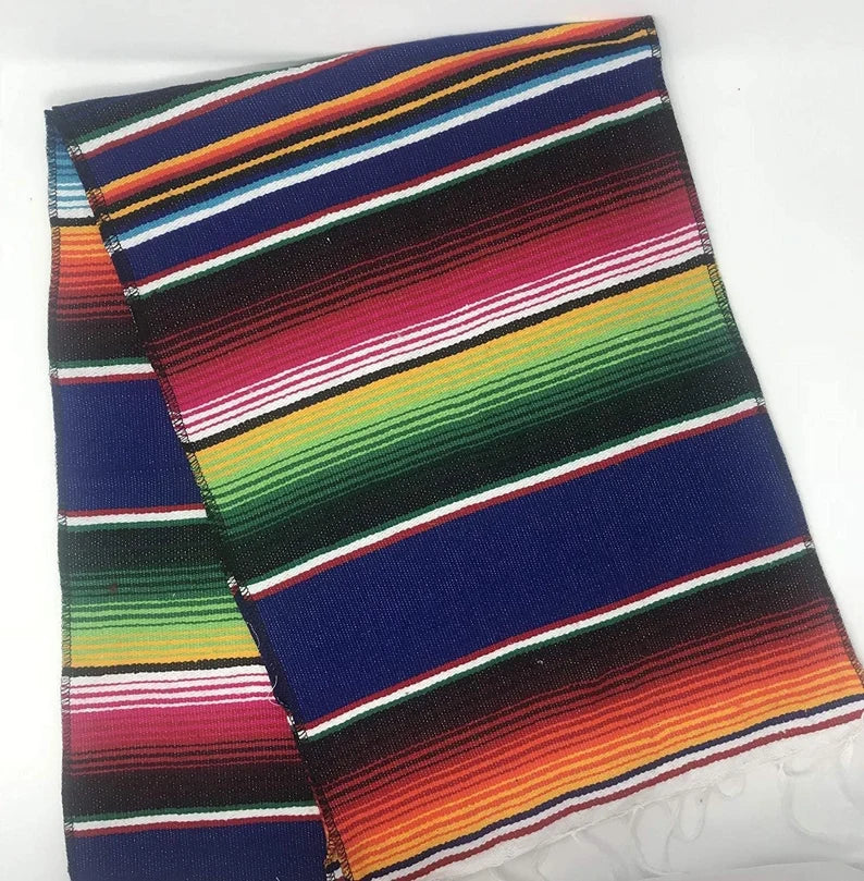 14" Wide by 84" Long - Cinco de Mayo Mexican Serape Cotton Table Runner (Royal Blue)