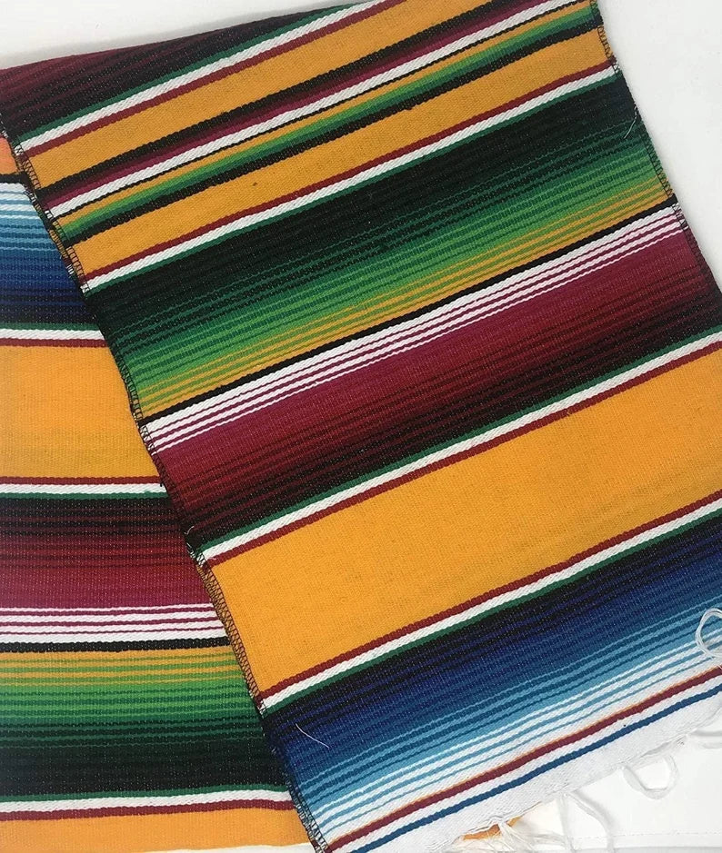 14" Wide by 84" Long - Cinco de Mayo Mexican Serape Cotton Table Runner (Yellow)