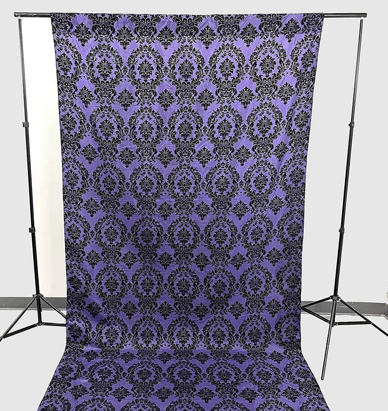 Damask Flocking Taffeta Backdrop Drape Curtain Panel, Set of 1, - (Black on Purple,Choose Color Below
