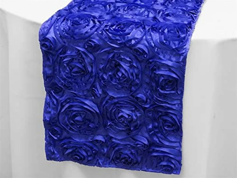 Rosette Satin Table Runner (14” x 108”) | Perfect for Weddings, Birthdays, Home Décor and Others | 3D Large Rose Effect | Royal