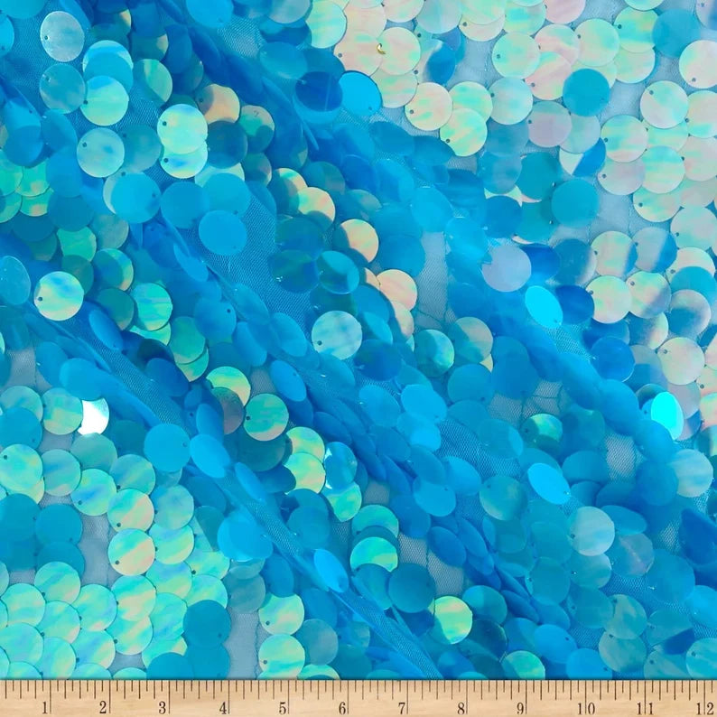 Fish Scale Paillette Sequin Turquoise, Fabric by the Yard