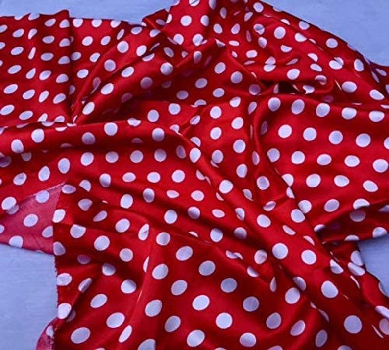 Red/White 1/2inch Polka Dot Silky/Soft Charmeuse Satin Fabric Wedding Prom Dresses tablecloths by The Yard