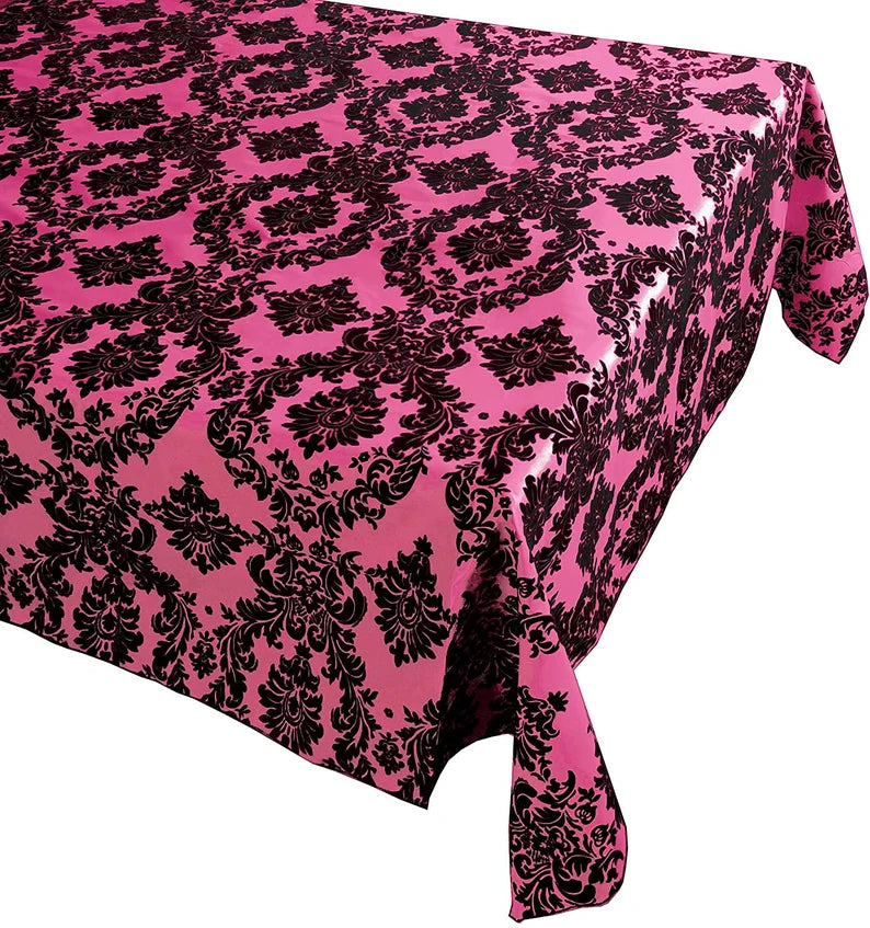 Decorative Damask Polyester Taffeta Tablecloth (Black/Fuchsia, Rectangular Tablecloth) Choose Sise Below