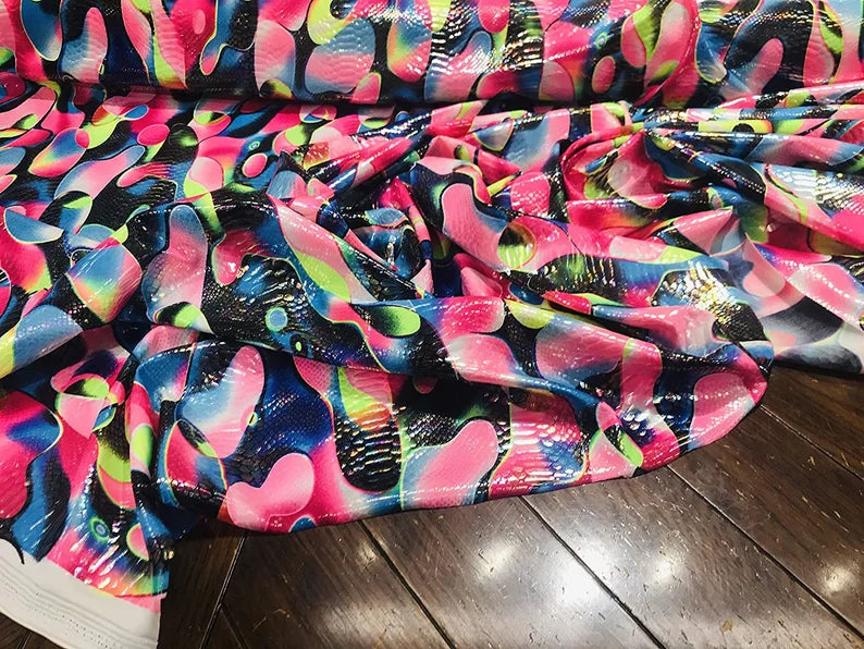 Snake Print Multi Color Fabric Nylon Spandex Fabric, Swimwear/Active wear (Fuchsia, 1 Yard)